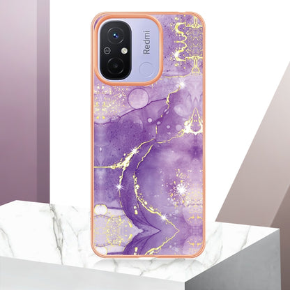 For Xiaomi Redmi 12C/11A 4G Global Electroplating Marble Dual-side IMD Phone Case(Purple 002) - Xiaomi Cases by buy2fix | Online Shopping UK | buy2fix