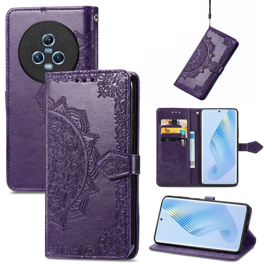 For Honor Magic5 Mandala Flower Embossed Leather Phone Case(Purple) - Honor Cases by buy2fix | Online Shopping UK | buy2fix