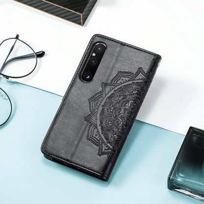 For Sony Xperia 1 IV Mandala Flower Embossed Leather Phone Case(Black) - Sony Cases by buy2fix | Online Shopping UK | buy2fix
