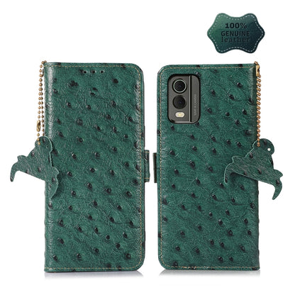 For Nokia C32 4G Ostrich Pattern Genuine Leather RFID Phone Case(Green) - Nokia Cases by buy2fix | Online Shopping UK | buy2fix