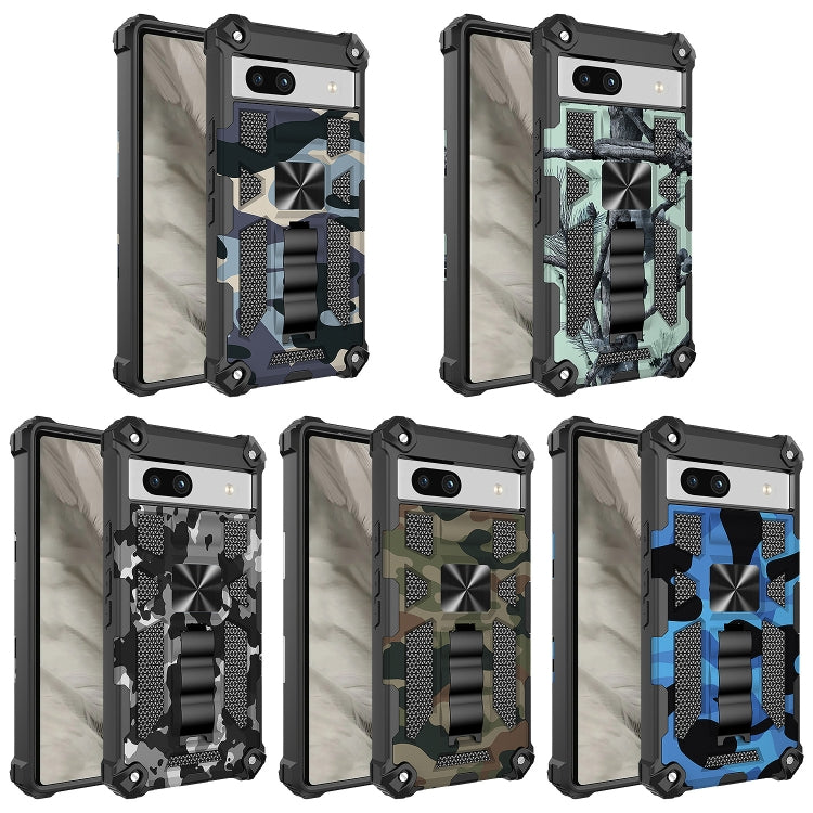 For Google Pixel 7a Camouflage Armor Kickstand TPU + PC Magnetic Phone Case(Mint Green) - Google Cases by buy2fix | Online Shopping UK | buy2fix