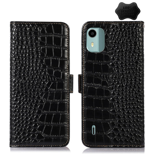 For Nokia C12 4G Crocodile Top Layer Cowhide Leather Phone Case(Black) - Nokia Cases by buy2fix | Online Shopping UK | buy2fix