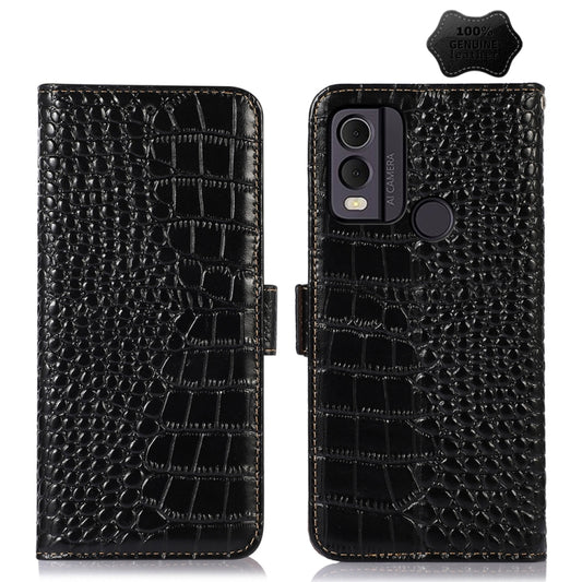 For Nokia C22 4G Crocodile Top Layer Cowhide Leather Phone Case(Black) - Nokia Cases by buy2fix | Online Shopping UK | buy2fix