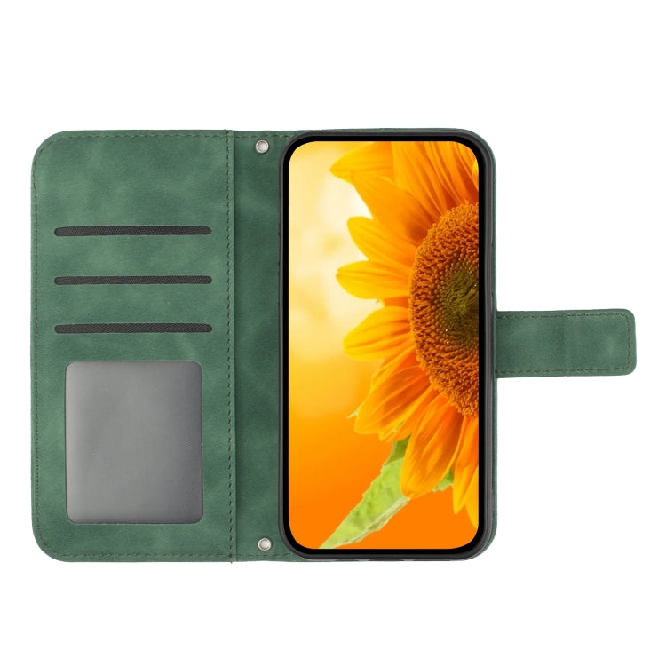 For Sony Xperia 10 V HT04 Skin Feel Sun Flower Embossed Flip Leather Phone Case with Lanyard(Green) - Sony Cases by buy2fix | Online Shopping UK | buy2fix