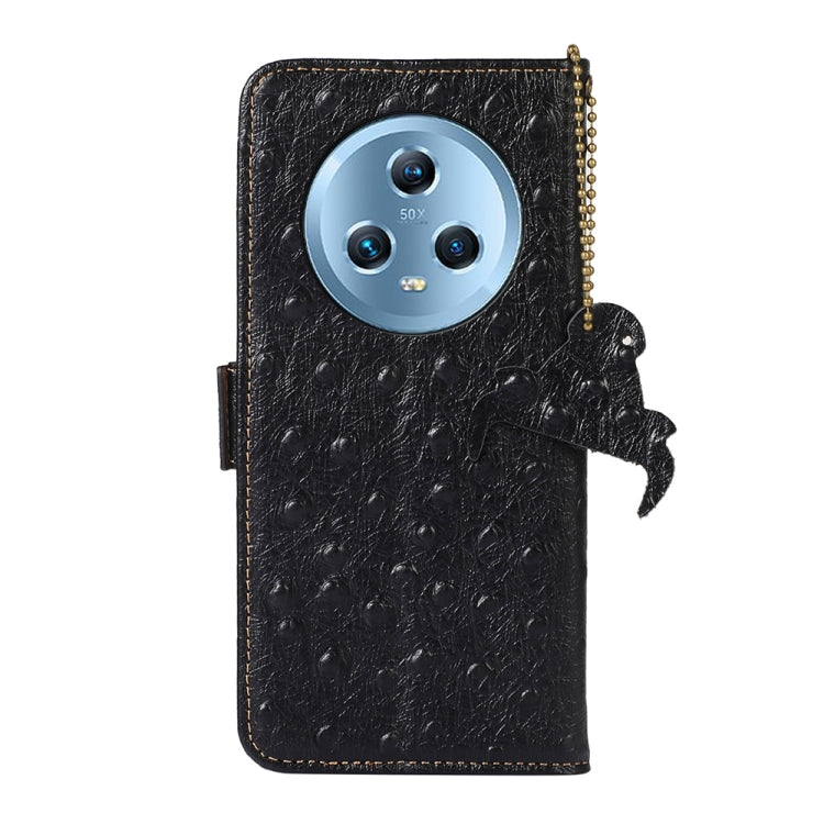 For Honor Magic5 Ostrich Pattern Genuine Leather RFID Phone Case(Black) - Honor Cases by buy2fix | Online Shopping UK | buy2fix