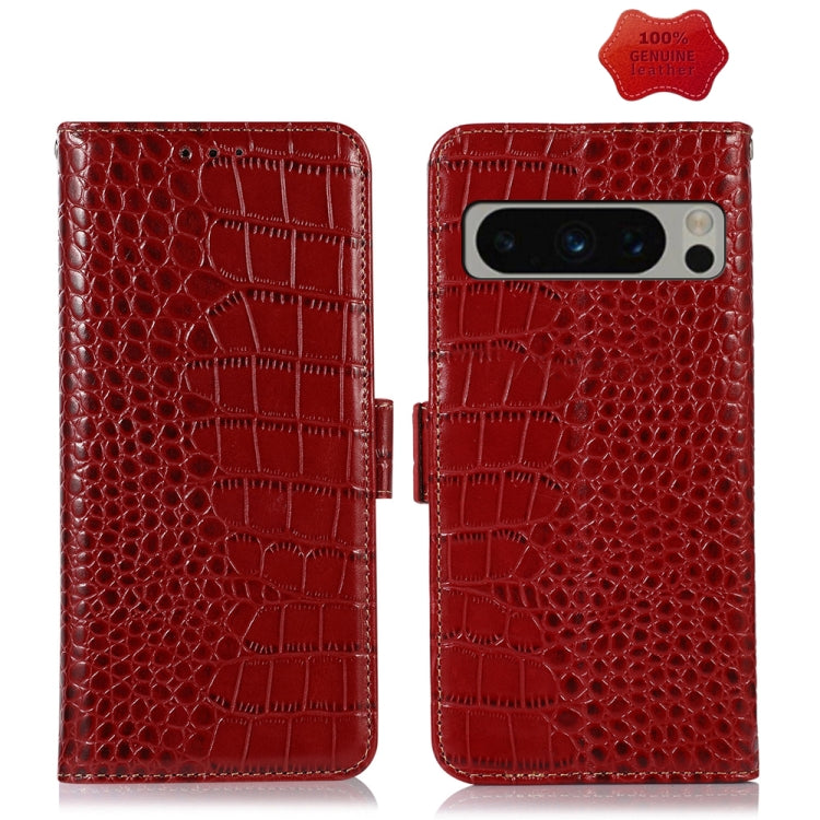 For Google Pixel 8 Pro Crocodile Top Layer Cowhide Leather Phone Case(Red) - Google Cases by buy2fix | Online Shopping UK | buy2fix