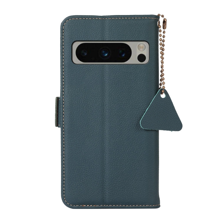 For Google Pixel 8 Pro Side-Magnetic TJ Genuine Leather RFID Phone Case(Green) - Google Cases by buy2fix | Online Shopping UK | buy2fix