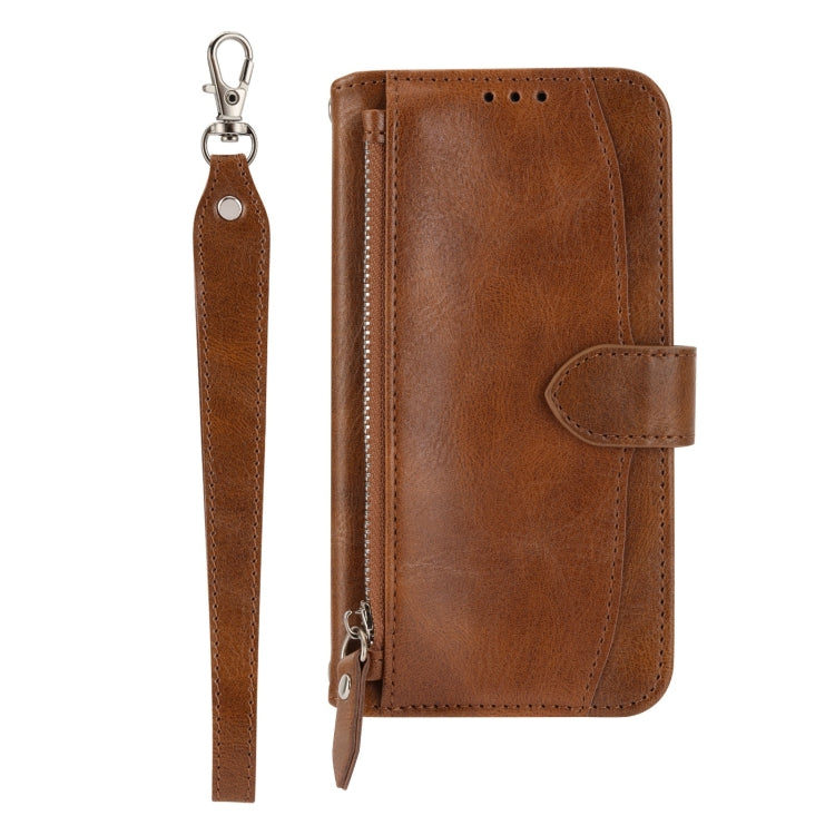 For Xiaomi Redmi 12C Oil Skin Zipper Wallet Leather Phone Case(Brown) - Xiaomi Cases by buy2fix | Online Shopping UK | buy2fix