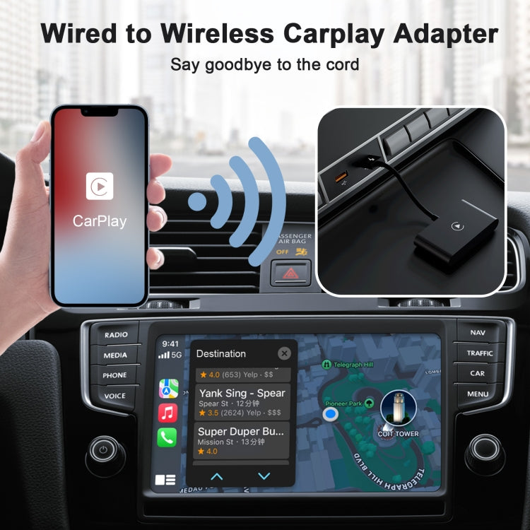 THT-020-2 USB + USB-C / Type-C Wired to Wireless Carplay Adapter for iPhone(Black) -  by buy2fix | Online Shopping UK | buy2fix