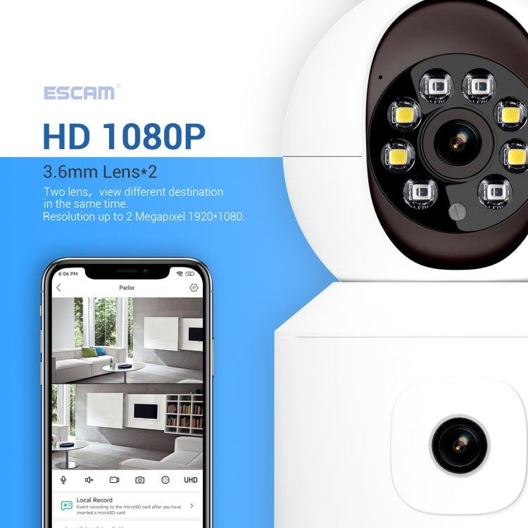 ESCAM QF010 2x2MP Dual Lens Dual Screen Surveillance WiFi Camera Support Two-way Voice & Motion Detection(US Plug) - Wireless Camera by ESCAM | Online Shopping UK | buy2fix