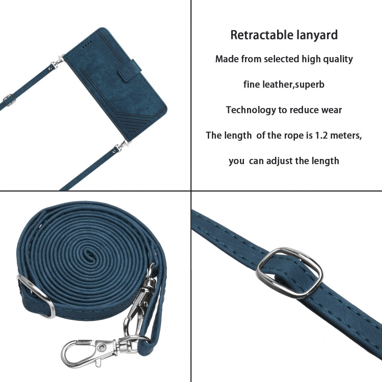 For OnePlus Nord CE 3/Nord CE 3 Lite/Nord N30 Skin Feel Stripe Pattern Leather Phone Case with Lanyard(Blue) - OnePlus Cases by buy2fix | Online Shopping UK | buy2fix