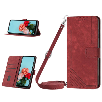 For Tecno Spark 10 Pro Skin Feel Stripe Pattern Leather Phone Case with Lanyard(Red) - Tecno Cases by buy2fix | Online Shopping UK | buy2fix