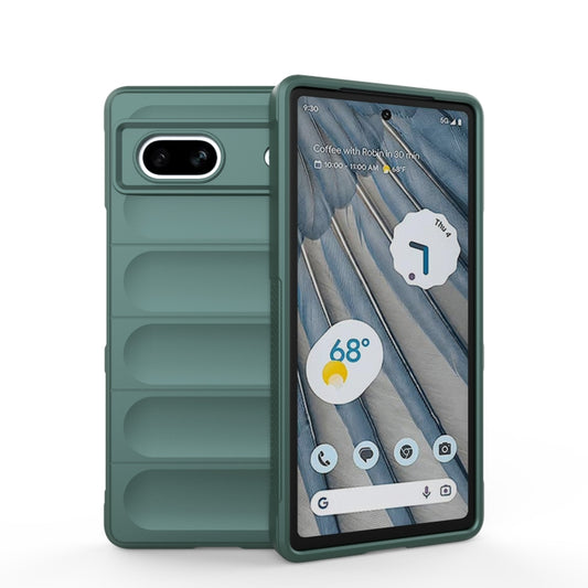 For Google Pixel 7a Magic Shield TPU + Flannel Phone Case(Dark Green) - Google Cases by buy2fix | Online Shopping UK | buy2fix