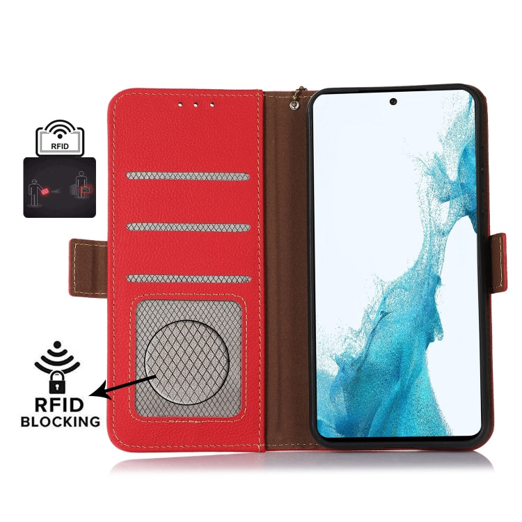 For Samsung Galaxy M54 5G Side-Magnetic TJ Genuine Leather RFID Phone Case(Red) - Galaxy Phone Cases by buy2fix | Online Shopping UK | buy2fix