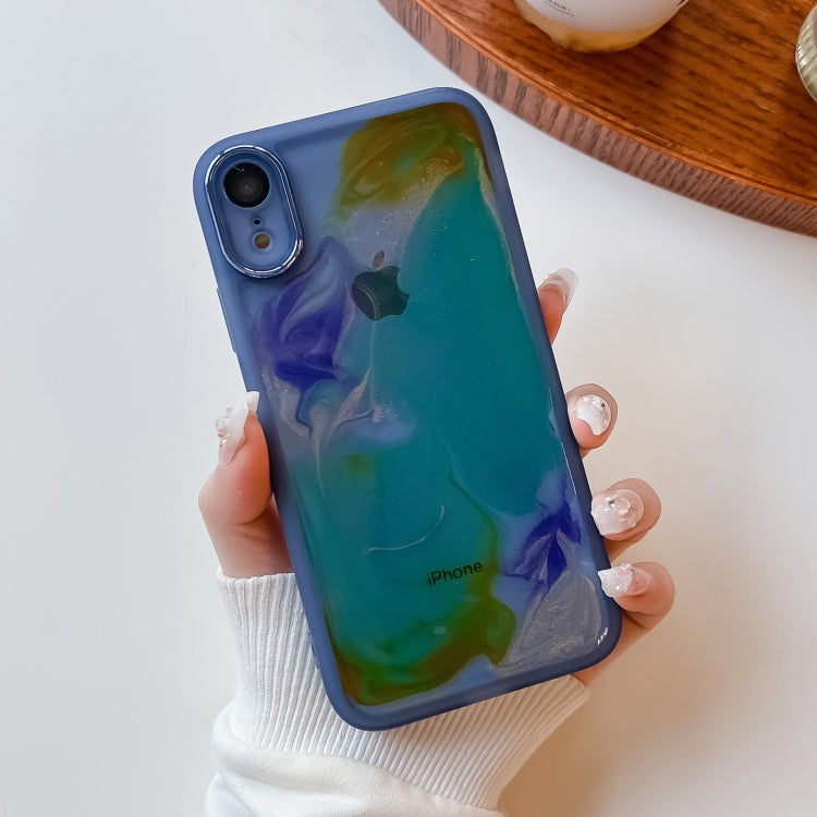 For iPhone XR Oil Painting Electroplating TPU Phone Case(Blue) - More iPhone Cases by buy2fix | Online Shopping UK | buy2fix