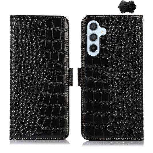 For Samsung Galaxy M34 5G Crocodile Top Layer Cowhide Leather Phone Case(Black) - Galaxy Phone Cases by buy2fix | Online Shopping UK | buy2fix