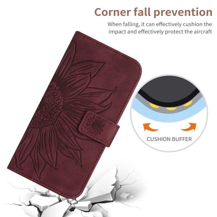 For Xiaomi Poco F5 Skin Feel Sun Flower Embossed Flip Leather Phone Case with Lanyard(Wine Red) - Xiaomi Cases by buy2fix | Online Shopping UK | buy2fix