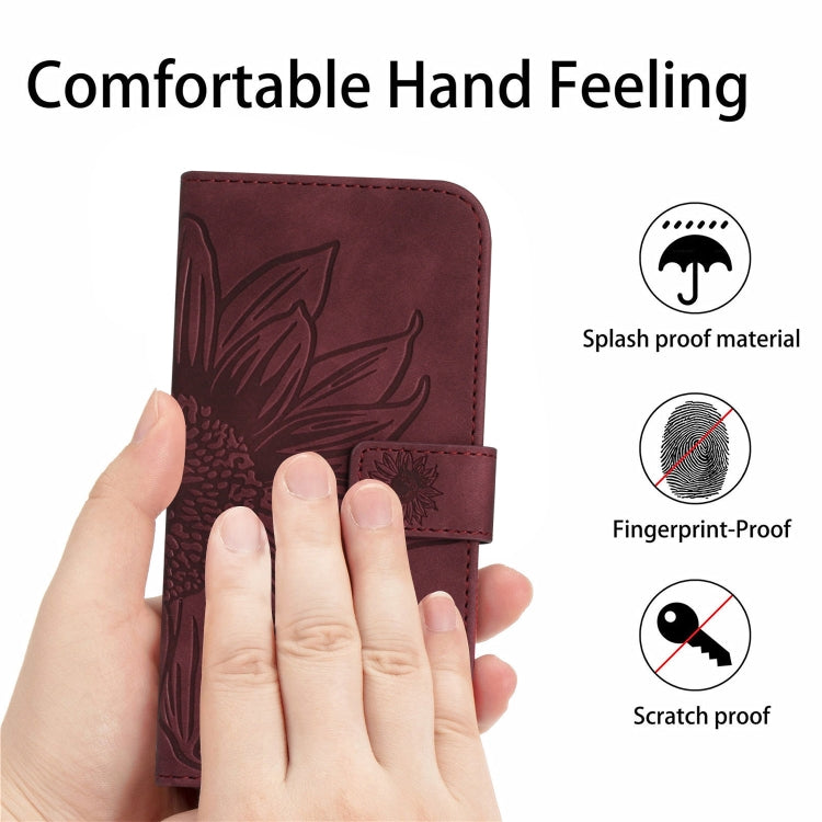 For Xiaomi Poco F5 Pro Skin Feel Sun Flower Embossed Flip Leather Phone Case with Lanyard(Wine Red) - Xiaomi Cases by buy2fix | Online Shopping UK | buy2fix