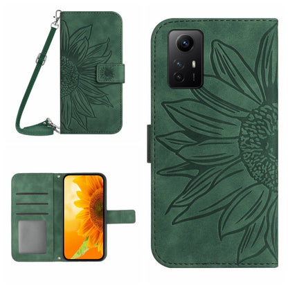 For Xiaomi Redmi Note 12S Skin Feel Sun Flower Embossed Flip Leather Phone Case with Lanyard(Green) - Xiaomi Cases by buy2fix | Online Shopping UK | buy2fix