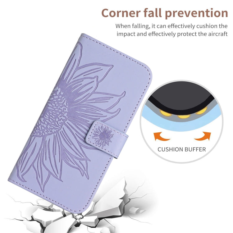 For Xiaomi Redmi 12 4G Global Skin Feel Sun Flower Embossed Flip Leather Phone Case with Lanyard(Purple) - Xiaomi Cases by buy2fix | Online Shopping UK | buy2fix