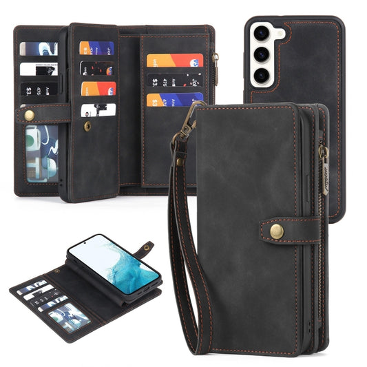 For Samsung Galaxy A50 Zipper Wallet Detachable MagSafe Leather Phone Case(Black) - Galaxy Phone Cases by buy2fix | Online Shopping UK | buy2fix