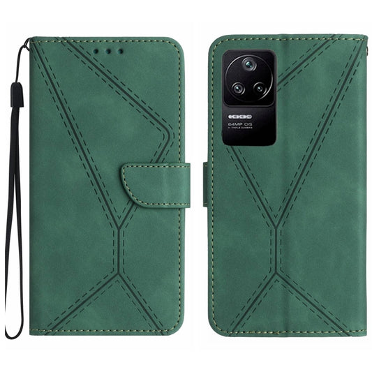 For Xiaomi POCO F4 5G Stitching Embossed Leather Phone Case(Green) - Xiaomi Cases by buy2fix | Online Shopping UK | buy2fix