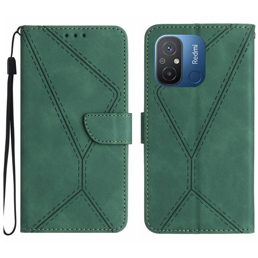 For Xiaomi Redmi 11A Stitching Embossed Leather Phone Case(Green) - Xiaomi Cases by buy2fix | Online Shopping UK | buy2fix