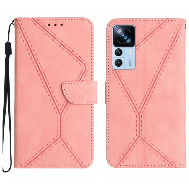 For Xiaomi 12T / 12T Pro Stitching Embossed Leather Phone Case(Pink) - Xiaomi Cases by buy2fix | Online Shopping UK | buy2fix