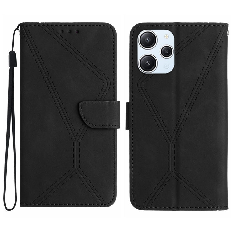 For Xiaomi Redmi 12 4G Global Stitching Embossed Leather Phone Case(Black) - Xiaomi Cases by buy2fix | Online Shopping UK | buy2fix