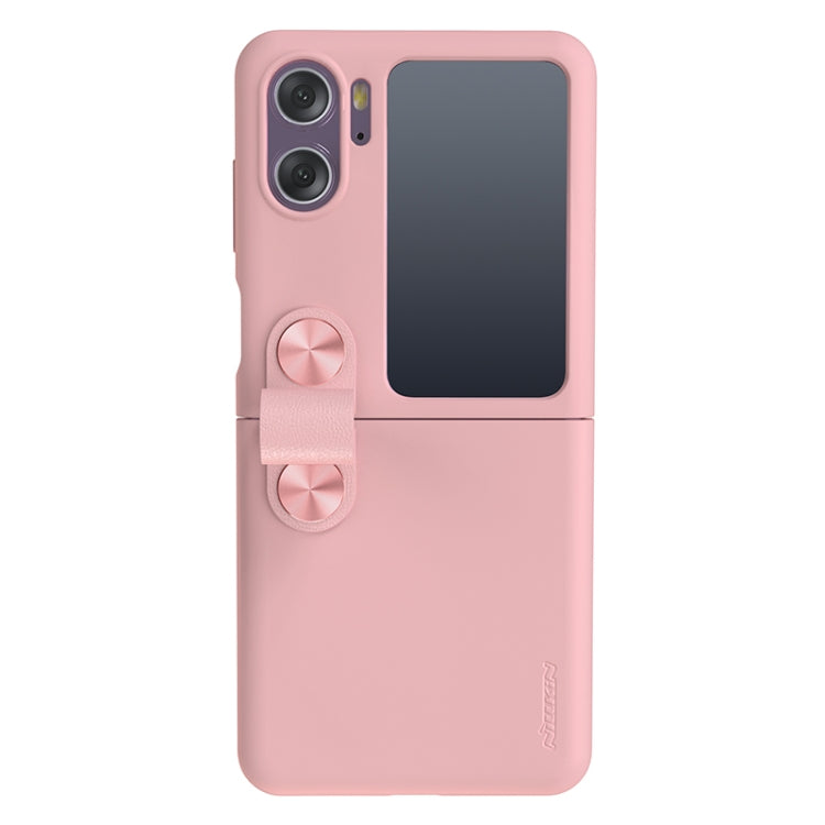 For OPPO Find N2 Flip NILLKIN Skin Feel Liquid Silicone Phone Case With Finger Strap(Pink) - OPPO Cases by NILLKIN | Online Shopping UK | buy2fix