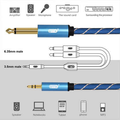 EMK 3.5mm Jack Male to 2 x 6.35mm Jack Male Gold Plated Connector Nylon Braid AUX Cable for Computer / X-BOX / PS3 / CD / DVD, Cable Length:1m(Dark Blue) -  by EMK | Online Shopping UK | buy2fix