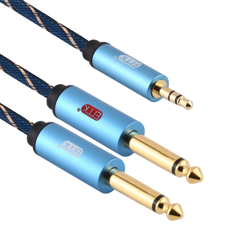 EMK 3.5mm Jack Male to 2 x 6.35mm Jack Male Gold Plated Connector Nylon Braid AUX Cable for Computer / X-BOX / PS3 / CD / DVD, Cable Length:1.5m(Dark Blue) -  by EMK | Online Shopping UK | buy2fix