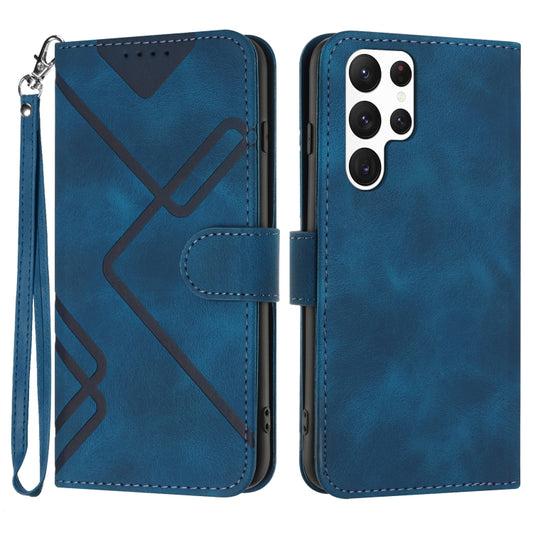 For Samsung Galaxy S22 Ultra 5G Line Pattern Skin Feel Leather Phone Case(Royal Blue) - Galaxy S22 Ultra 5G Cases by buy2fix | Online Shopping UK | buy2fix