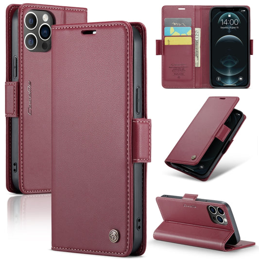 For iPhone 12 Pro Max CaseMe 023 Butterfly Buckle Litchi Texture RFID Anti-theft Leather Phone Case(Wine Red) - iPhone 12 Pro Max Cases by CaseMe | Online Shopping UK | buy2fix