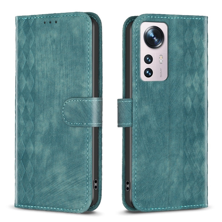 For Xiaomi 12 Plaid Embossed Leather Phone Case(Green) - 12 Cases by buy2fix | Online Shopping UK | buy2fix