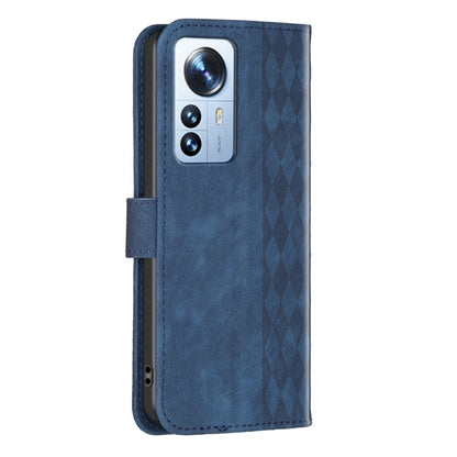 For Xiaomi 12 Pro Plaid Embossed Leather Phone Case(Blue) - 12 Pro Cases by buy2fix | Online Shopping UK | buy2fix