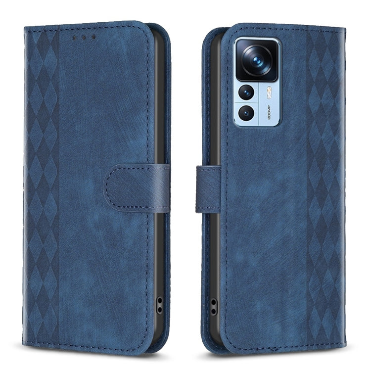 For Xiaomi 12T / 12T Pro Plaid Embossed Leather Phone Case(Blue) - Xiaomi Cases by buy2fix | Online Shopping UK | buy2fix