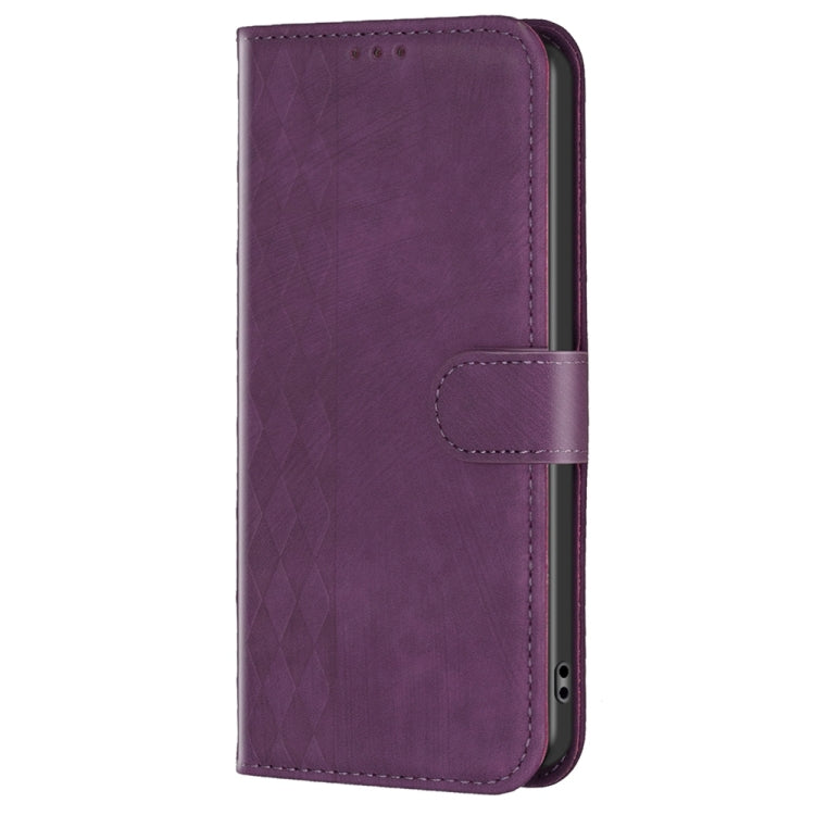 For Xiaomi Redmi 9 Plaid Embossed Leather Phone Case(Purple) - Xiaomi Cases by buy2fix | Online Shopping UK | buy2fix