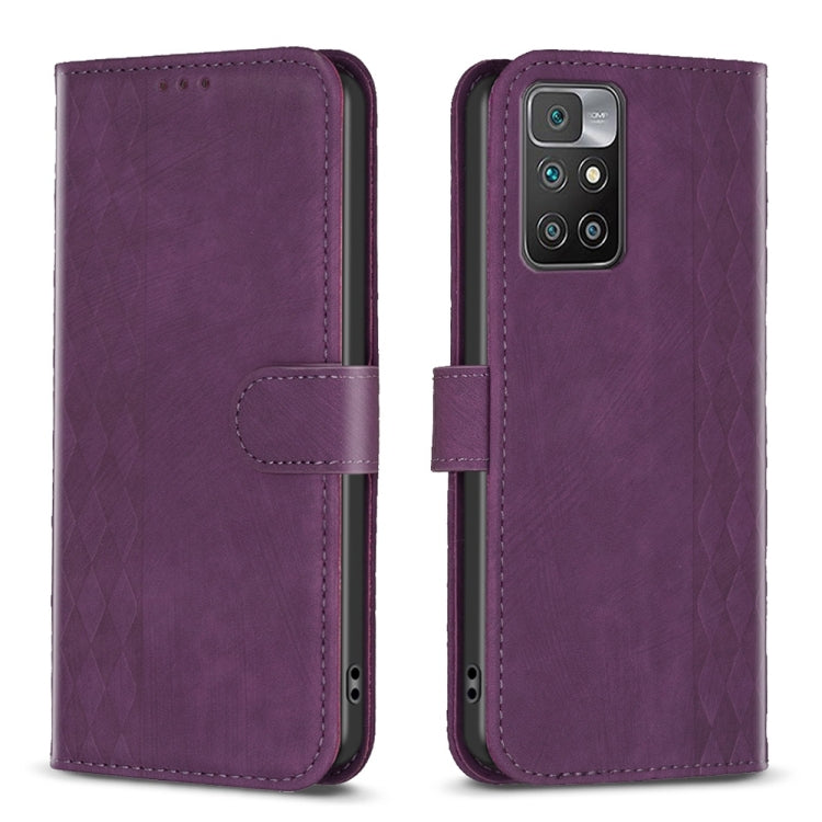 For Xiaomi Redmi 10 2022 Plaid Embossed Leather Phone Case(Purple) - Xiaomi Cases by buy2fix | Online Shopping UK | buy2fix