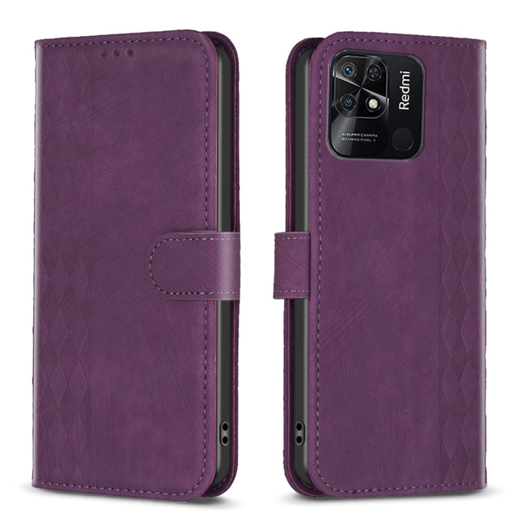 For Xiaomi Redmi 10C Plaid Embossed Leather Phone Case(Purple) - Xiaomi Cases by buy2fix | Online Shopping UK | buy2fix