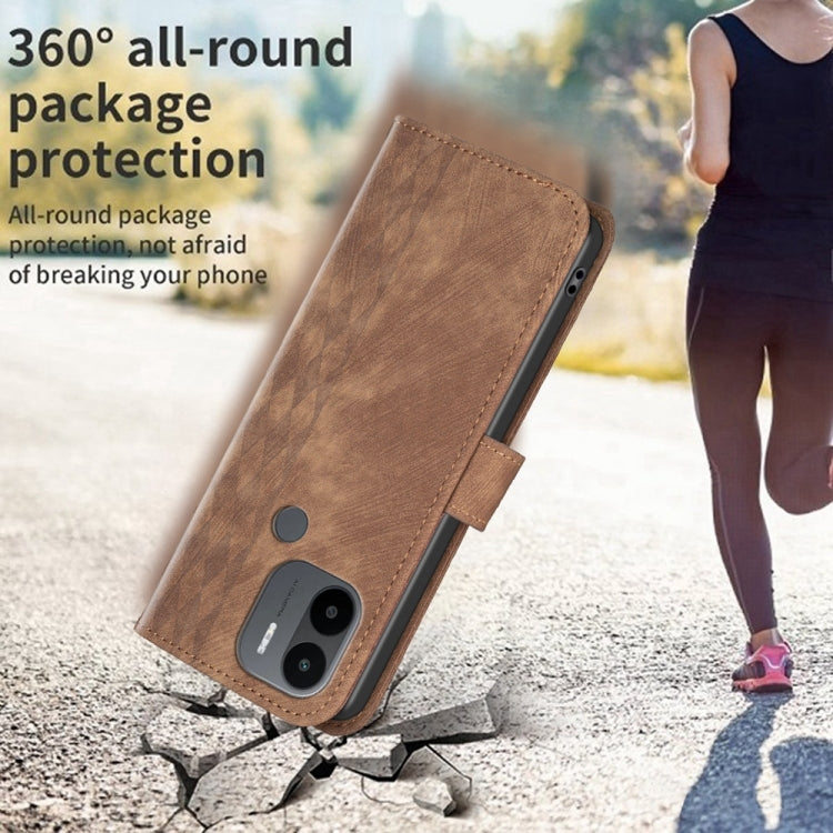 For Xiaomi Redmi A1 / A1+ Plaid Embossed Leather Phone Case(Brown) - Xiaomi Cases by buy2fix | Online Shopping UK | buy2fix