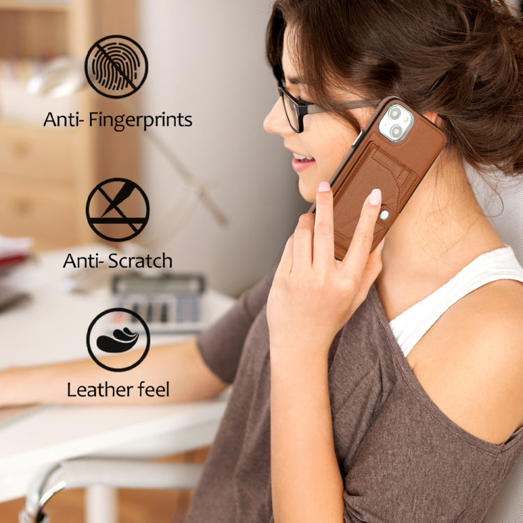 For iPhone 15 Plus Shockproof Leather Phone Case with Card Holder(Brown) - iPhone 15 Plus Cases by buy2fix | Online Shopping UK | buy2fix