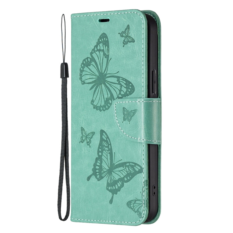 For Xiaomi Redmi Note 12S 4G / Note 11 Two Butterflies Embossing Leather Phone Case(Green) - Xiaomi Cases by buy2fix | Online Shopping UK | buy2fix