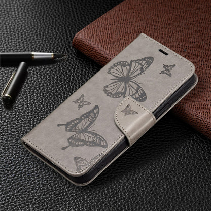 For Xiaomi Redmi 12 4G Two Butterflies Embossing Leather Phone Case(Grey) - Xiaomi Cases by buy2fix | Online Shopping UK | buy2fix