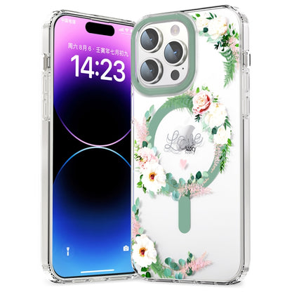 For iPhone 14 MagSafe Magnetic TPU Phone Case(White Pink Rose) - iPhone 14 Cases by buy2fix | Online Shopping UK | buy2fix