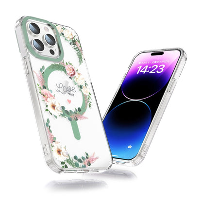 For iPhone 12 Pro MagSafe Magnetic TPU Phone Case(White Pink Rose) - iPhone 12 / 12 Pro Cases by buy2fix | Online Shopping UK | buy2fix