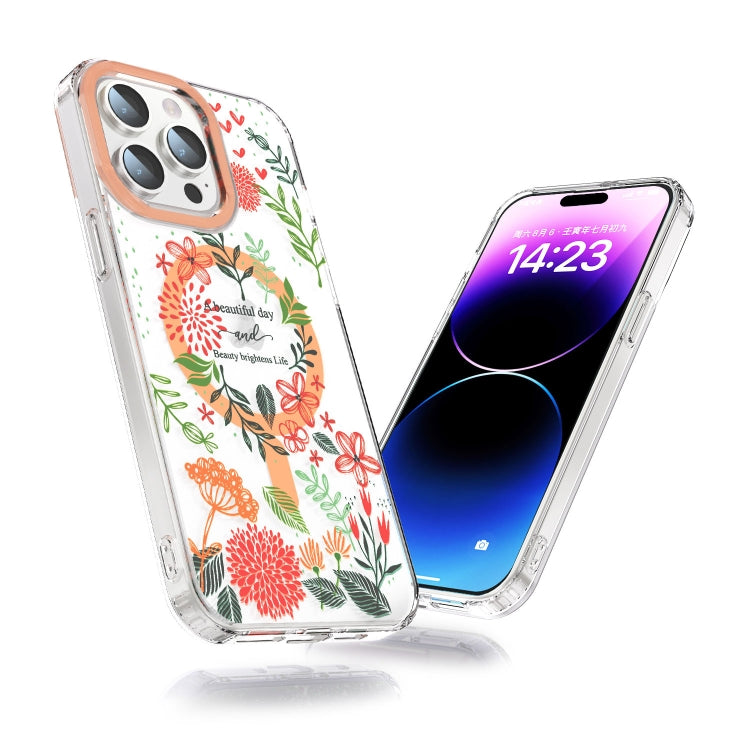 For iPhone 11 MagSafe Magnetic TPU Phone Case(Red Flowers and Green Leaves) - iPhone 11 Cases by buy2fix | Online Shopping UK | buy2fix