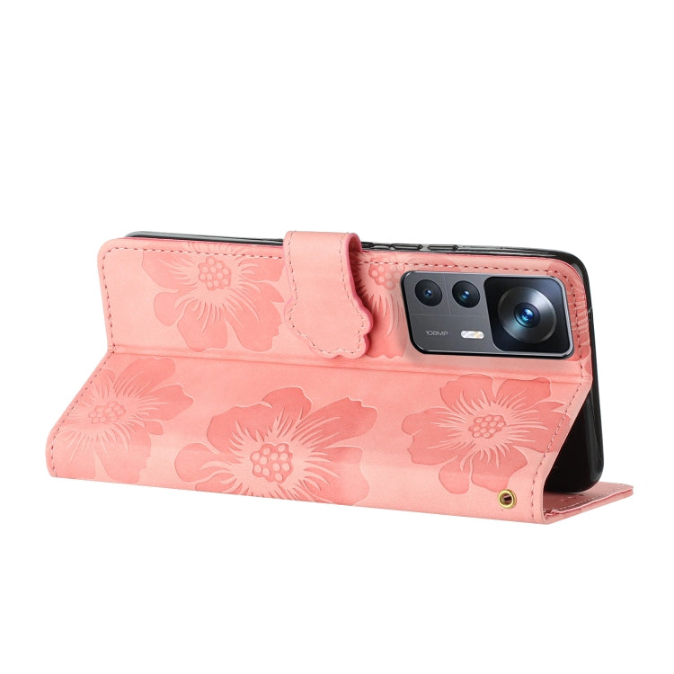 For Xiaomi 12T  / 12T Pro Flower Embossing Pattern Leather Phone Case(Pink) - Xiaomi Cases by buy2fix | Online Shopping UK | buy2fix