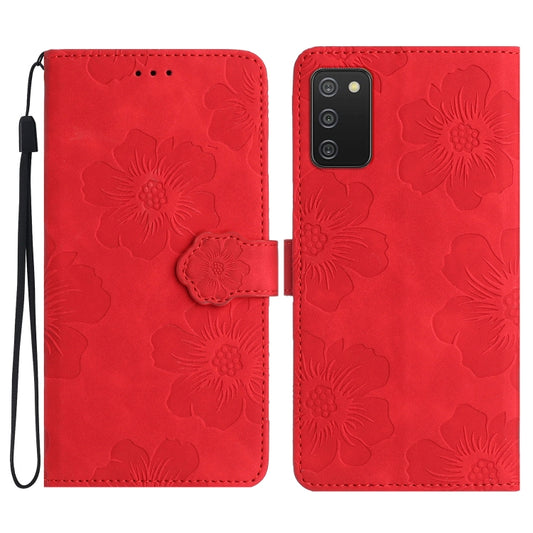 For Samsung Galaxy A02s / F02s 164 Flower Embossing Pattern Leather Phone Case(Red) - Galaxy Phone Cases by buy2fix | Online Shopping UK | buy2fix