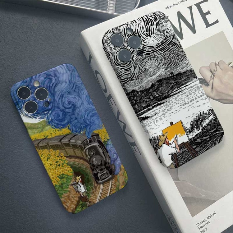 For iPhone 14 Pro Max Precise Hole Oil Painting Pattern PC Phone Case(Handcart) - iPhone 14 Pro Max Cases by buy2fix | Online Shopping UK | buy2fix